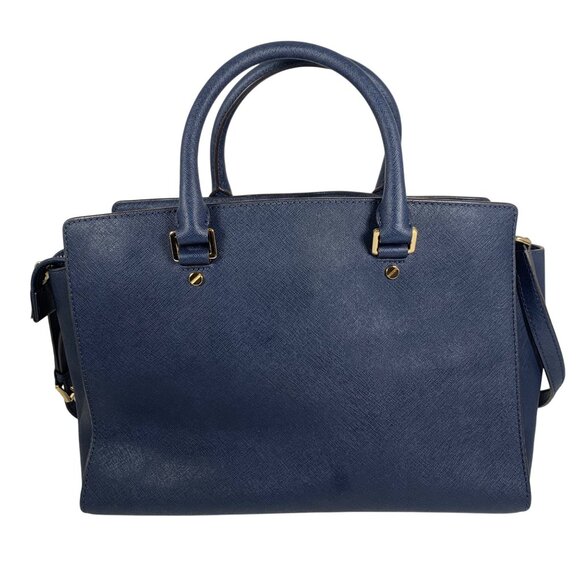 MICHAEL KORS Selma Navy Blue Saffiano Leather Medium Satchel Shoulder Bag - Picture 4 of 13